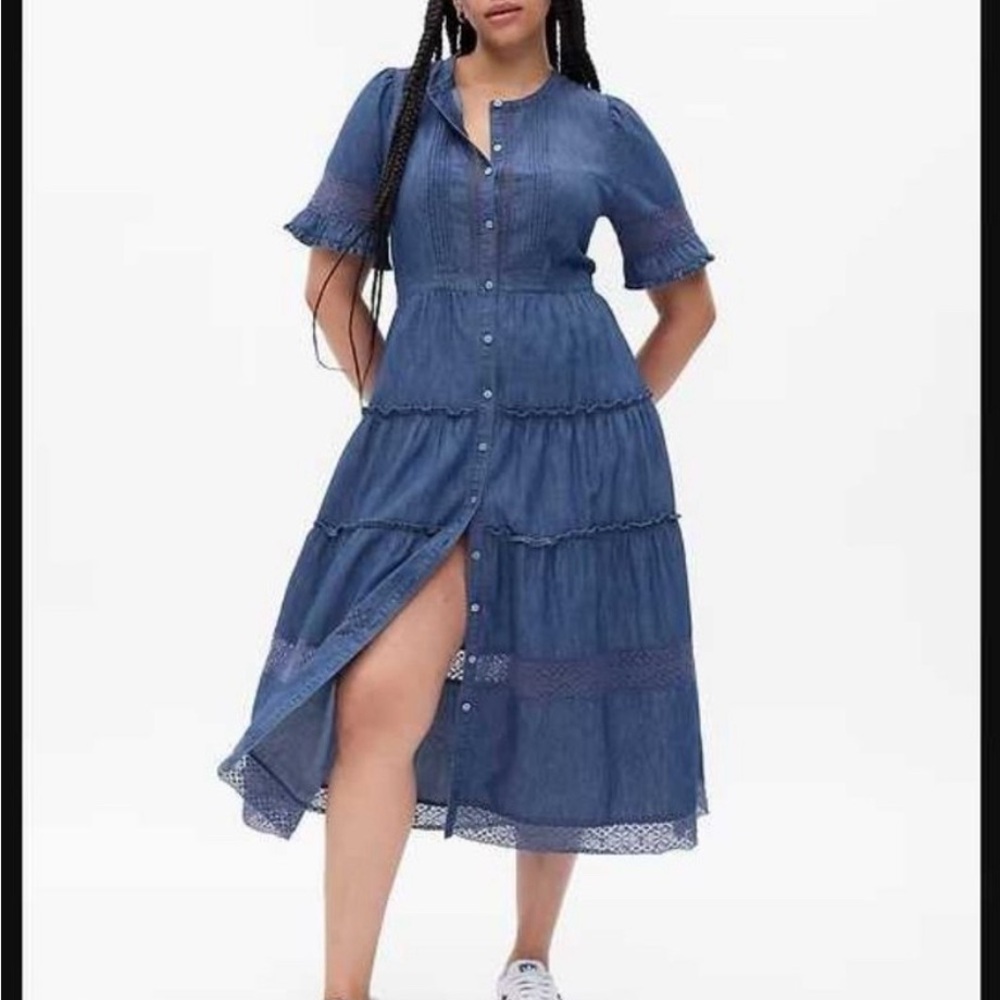 Gap- LoveShackFancy Tiered Denim Dress-XL